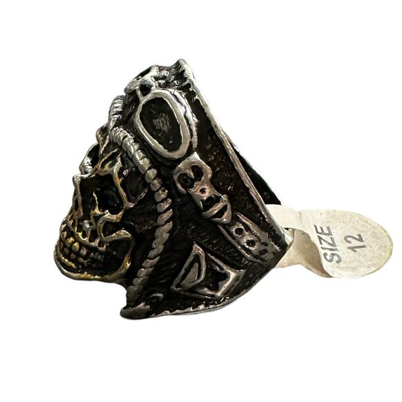 Skull Ring Men's Thick Chunky Ring Size 12 Goth Metal Moto - Picture 2 of 5